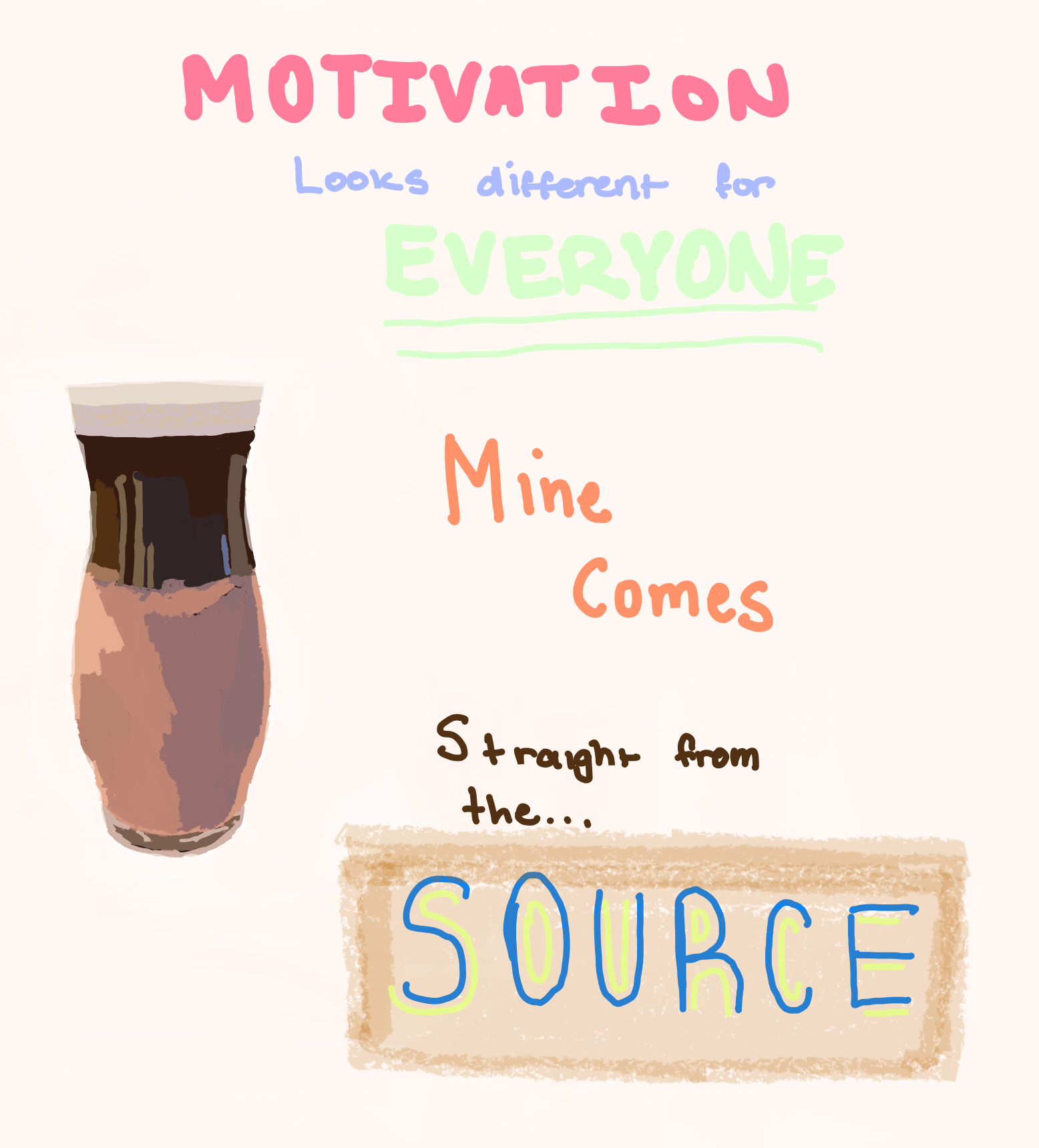 Motivation looks different for everyone min comes staight from the source. Image of coffee
